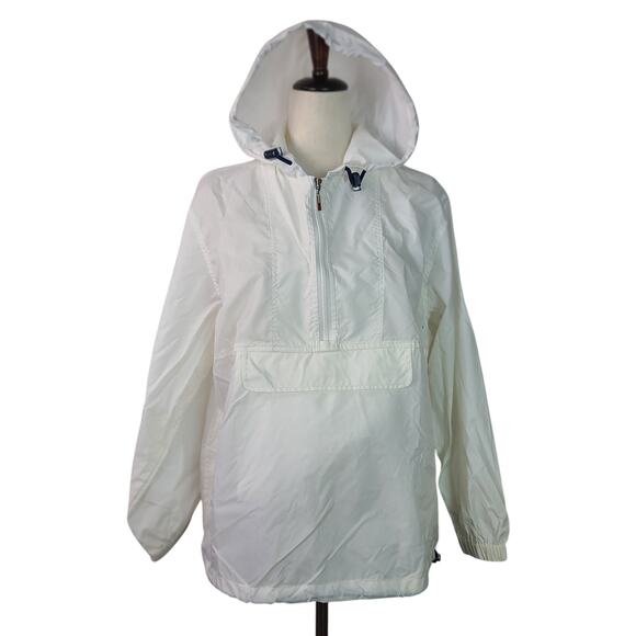 Tommy Hilfiger White 1/4 Zip Hooded Wind Breaker Jacket Top Shirt Unisex M - Picture 3 of 6
